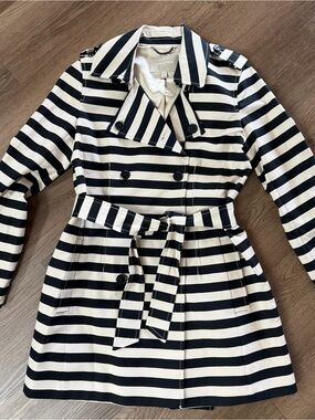 Banana Republic Black & Tan Striped Trench Coat Sz S